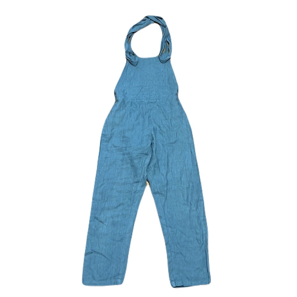 Shop MuuMuu The Apron Jumper in Linen Sage Green/Blue, size Small